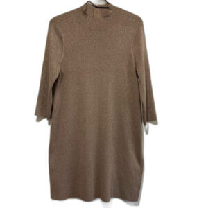 Chico's Travelers Collection Metallic Gold Tan Mock Neck Tunic Sweater sz 1